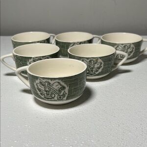 Vintage 1950s The Old Curiosity Shop Set of 6 Green Cups Made in USA